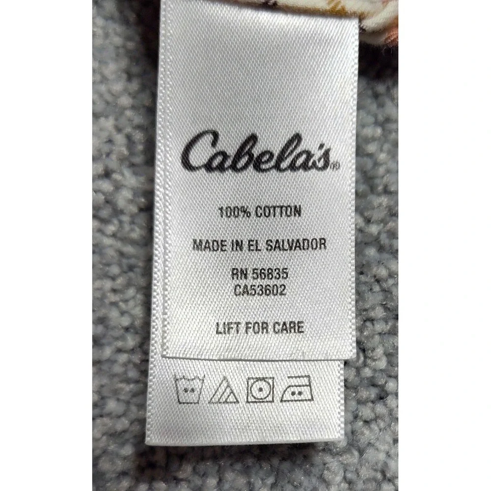 Cabelas Mens Long Sleeve Plaid Button Up Shirt Brown Tan Pocket Casual L